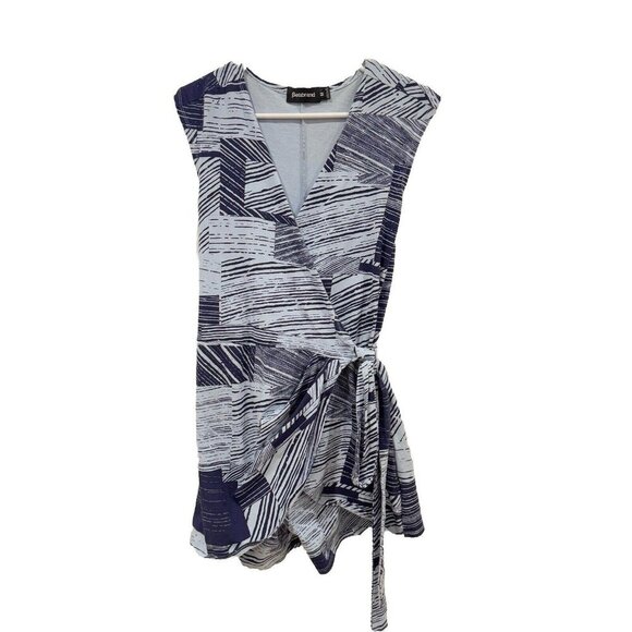 Betabrand Navy and White Wrap Romper Dress - Picture 1 of 6